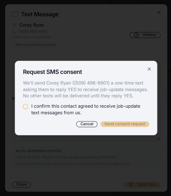 BOS in-app consent confirmation dialog with the required attestation checkbox